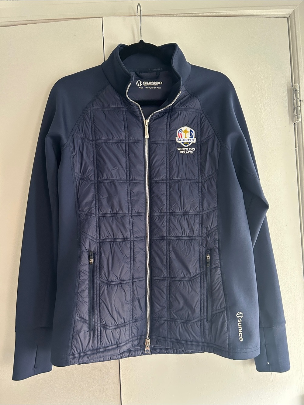 Sunice Women's Navy Quilted Full-Zip Jacket - Ryder Cup Edition